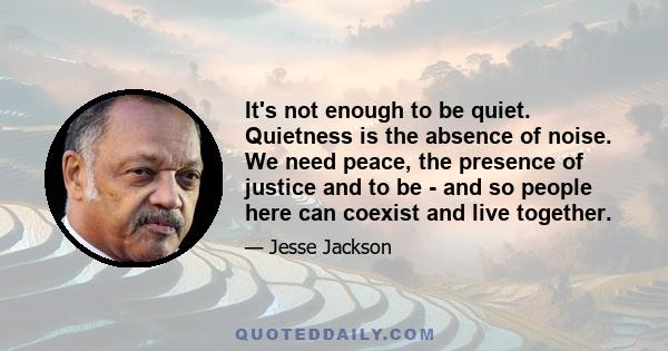 It's not enough to be quiet. Quietness is the absence of noise. We need peace, the presence of justice and to be - and so people here can coexist and live together.