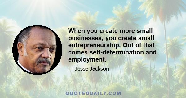 When you create more small businesses, you create small entrepreneurship. Out of that comes self-determination and employment.