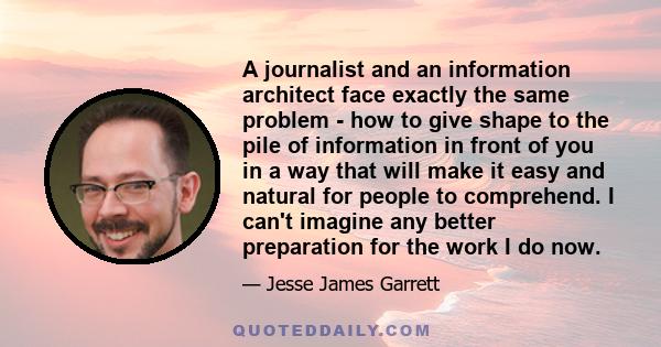 A journalist and an information architect face exactly the same problem - how to give shape to the pile of information in front of you in a way that will make it easy and natural for people to comprehend. I can't