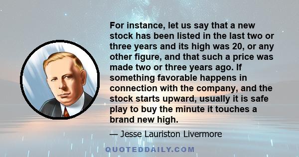 For instance, let us say that a new stock has been listed in the last two or three years and its high was 20, or any other figure, and that such a price was made two or three years ago. If something favorable happens in 