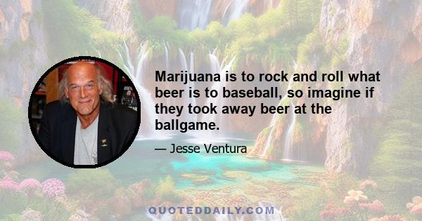 Marijuana is to rock and roll what beer is to baseball, so imagine if they took away beer at the ballgame.