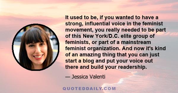 It used to be, if you wanted to have a strong, influential voice in the feminist movement, you really needed to be part of this New York/D.C. elite group of feminists, or part of a mainstream feminist organization. And