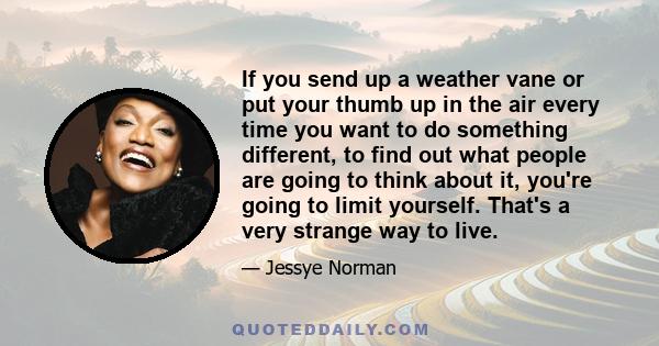 If you send up a weather vane or put your thumb up in the air every time you want to do something different, to find out what people are going to think about it, you're going to limit yourself. That's a very strange way 