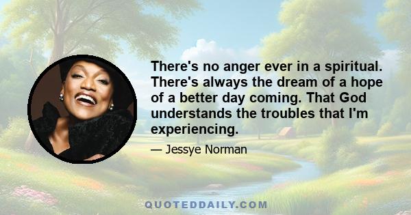 There's no anger ever in a spiritual. There's always the dream of a hope of a better day coming. That God understands the troubles that I'm experiencing.