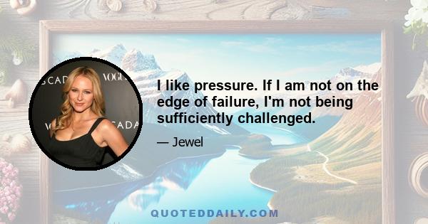 I like pressure. If I am not on the edge of failure, I'm not being sufficiently challenged.