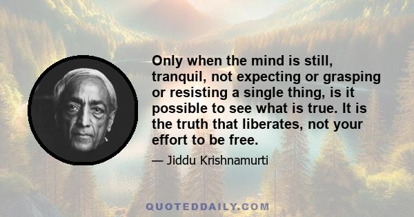 Only when the mind is still, tranquil, not expecting or grasping or resisting a single thing, is it possible to see what is true. It is the truth that liberates, not your effort to be free.