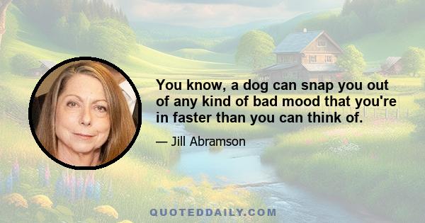 You know, a dog can snap you out of any kind of bad mood that you're in faster than you can think of.