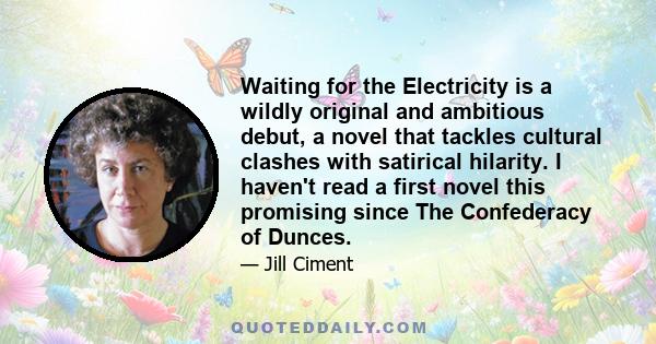 Waiting for the Electricity is a wildly original and ambitious debut, a novel that tackles cultural clashes with satirical hilarity. I haven't read a first novel this promising since The Confederacy of Dunces.