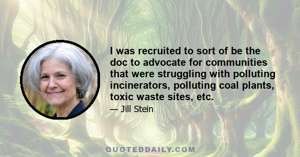 I was recruited to sort of be the doc to advocate for communities that were struggling with polluting incinerators, polluting coal plants, toxic waste sites, etc.