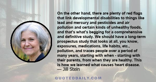 On the other hand, there are plenty of red flags that link developmental disabilities to things like lead and mercury and pesticides and air pollution and certain kinds of unhealthy foods, and that's what's begging for