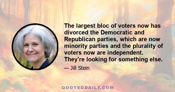 The largest bloc of voters now has divorced the Democratic and Republican parties, which are now minority parties and the plurality of voters now are independent. They're looking for something else.