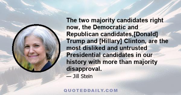 The two majority candidates right now, the Democratic and Republican candidates,[Donald] Trump and [Hillary] Clinton, are the most disliked and untrusted Presidential candidates in our history with more than majority