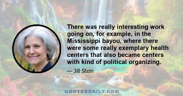 There was really interesting work going on, for example, in the Mississippi bayou, where there were some really exemplary health centers that also became centers with kind of political organizing.