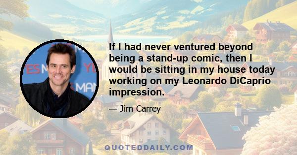 If I had never ventured beyond being a stand-up comic, then I would be sitting in my house today working on my Leonardo DiCaprio impression.