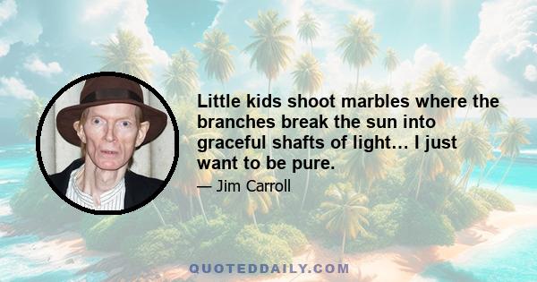 Little kids shoot marbles where the branches break the sun into graceful shafts of light… I just want to be pure.