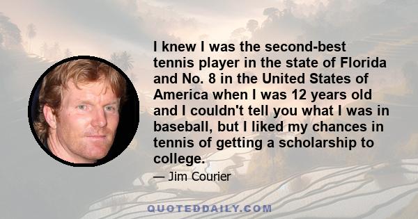 I knew I was the second-best tennis player in the state of Florida and No. 8 in the United States of America when I was 12 years old and I couldn't tell you what I was in baseball, but I liked my chances in tennis of