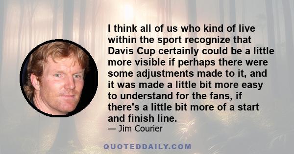 I think all of us who kind of live within the sport recognize that Davis Cup certainly could be a little more visible if perhaps there were some adjustments made to it, and it was made a little bit more easy to