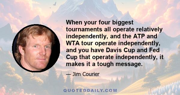 When your four biggest tournaments all operate relatively independently, and the ATP and WTA tour operate independently, and you have Davis Cup and Fed Cup that operate independently, it makes it a tough message.