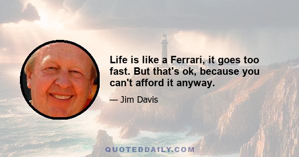 Life is like a Ferrari, it goes too fast. But that's ok, because you can't afford it anyway.