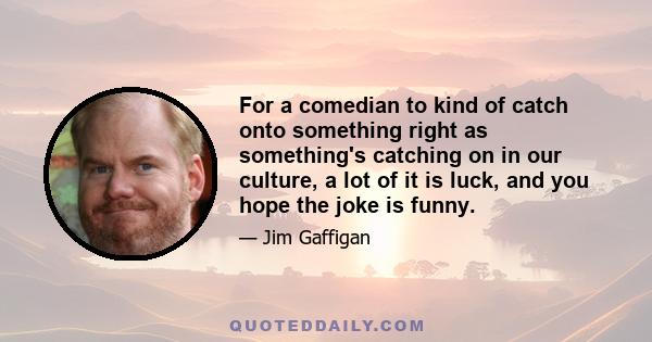 For a comedian to kind of catch onto something right as something's catching on in our culture, a lot of it is luck, and you hope the joke is funny.