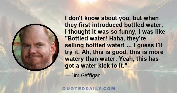 I don't know about you, but when they first introduced bottled water, I thought it was so funny, I was like Bottled water! Haha, they're selling bottled water! ... I guess I'll try it. Ah, this is good, this is more