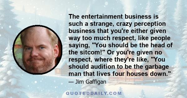 The entertainment business is such a strange, crazy perception business that you're either given way too much respect, like people saying, You should be the head of the sitcom! Or you're given no respect, where they're