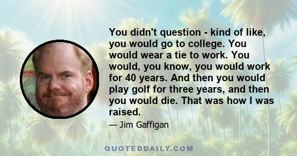 You didn't question - kind of like, you would go to college. You would wear a tie to work. You would, you know, you would work for 40 years. And then you would play golf for three years, and then you would die. That was 