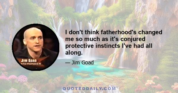 I don't think fatherhood's changed me so much as it's conjured protective instincts I've had all along.