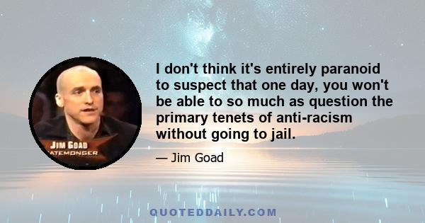 I don't think it's entirely paranoid to suspect that one day, you won't be able to so much as question the primary tenets of anti-racism without going to jail.