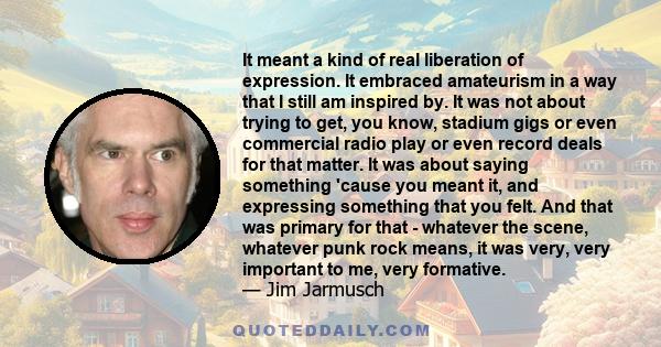 It meant a kind of real liberation of expression. It embraced amateurism in a way that I still am inspired by. It was not about trying to get, you know, stadium gigs or even commercial radio play or even record deals