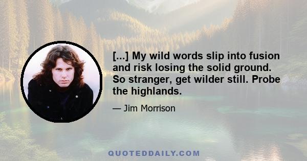 [...] My wild words slip into fusion and risk losing the solid ground. So stranger, get wilder still. Probe the highlands.