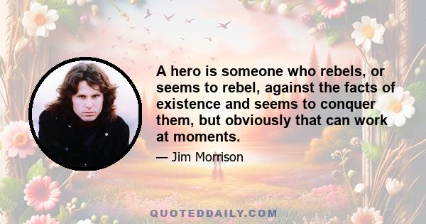 A hero is someone who rebels, or seems to rebel, against the facts of existence and seems to conquer them, but obviously that can work at moments.