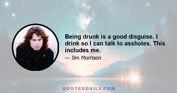 Being drunk is a good disguise. I drink so I can talk to assholes. This includes me.