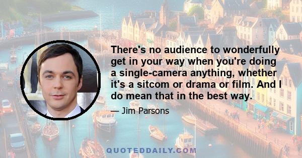 There's no audience to wonderfully get in your way when you're doing a single-camera anything, whether it's a sitcom or drama or film. And I do mean that in the best way.