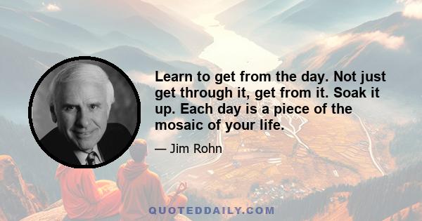 Learn to get from the day. Not just get through it, get from it. Soak it up. Each day is a piece of the mosaic of your life.