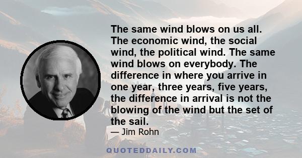 The same wind blows on us all. The economic wind, the social wind, the political wind. The same wind blows on everybody. The difference in where you arrive in one year, three years, five years, the difference in arrival 