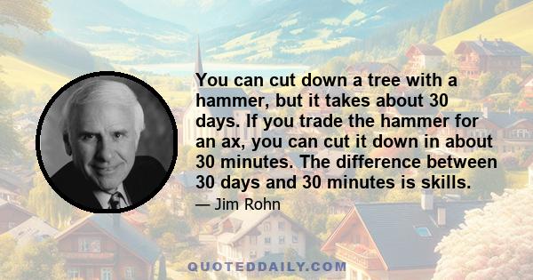 You can cut down a tree with a hammer, but it takes about 30 days. If you trade the hammer for an ax, you can cut it down in about 30 minutes. The difference between 30 days and 30 minutes is skills.