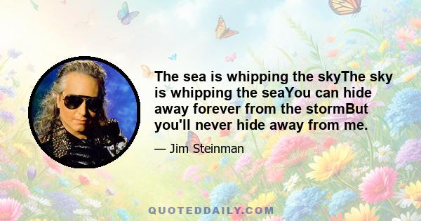 The sea is whipping the skyThe sky is whipping the seaYou can hide away forever from the stormBut you'll never hide away from me.