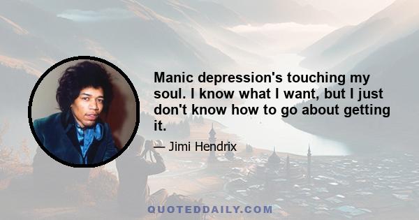 Manic depression's touching my soul. I know what I want, but I just don't know how to go about getting it.