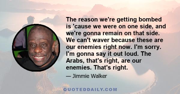 The reason we're getting bombed is 'cause we were on one side, and we're gonna remain on that side. We can't waver because these are our enemies right now. I'm sorry. I'm gonna say it out loud. The Arabs, that's right,