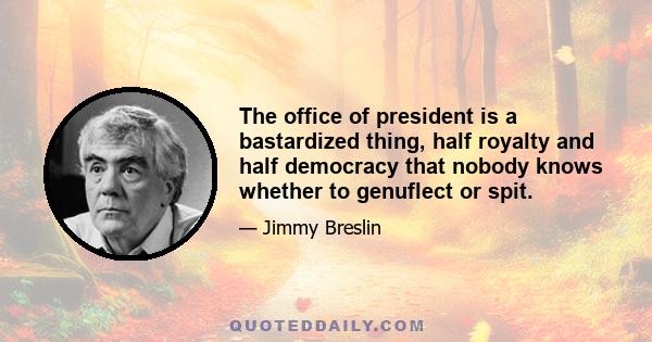 The office of president is a bastardized thing, half royalty and half democracy that nobody knows whether to genuflect or spit.