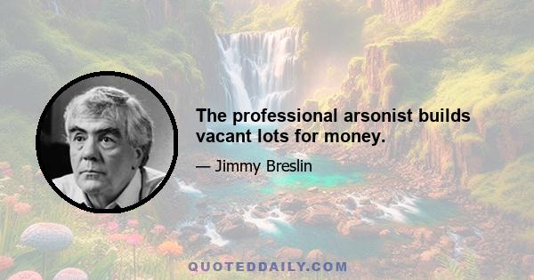 The professional arsonist builds vacant lots for money.