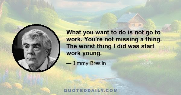 What you want to do is not go to work. You're not missing a thing. The worst thing I did was start work young.