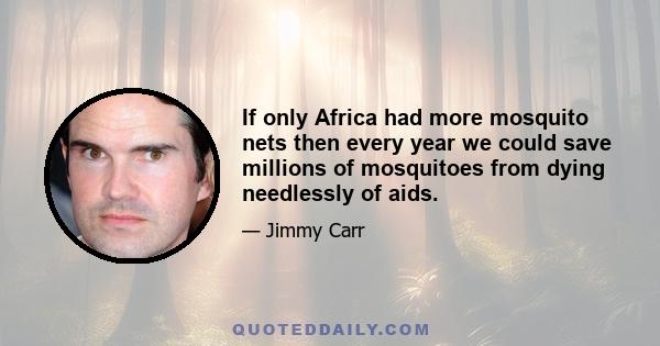 If only Africa had more mosquito nets then every year we could save millions of mosquitoes from dying needlessly of aids.