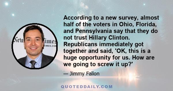 According to a new survey, almost half of the voters in Ohio, Florida, and Pennsylvania say that they do not trust Hillary Clinton. Republicans immediately got together and said, 'OK, this is a huge opportunity for us.