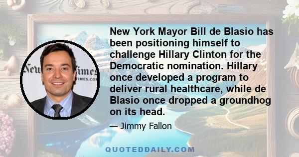 New York Mayor Bill de Blasio has been positioning himself to challenge Hillary Clinton for the Democratic nomination. Hillary once developed a program to deliver rural healthcare, while de Blasio once dropped a