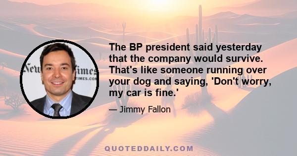 The BP president said yesterday that the company would survive. That's like someone running over your dog and saying, 'Don't worry, my car is fine.'