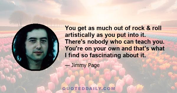 You get as much out of rock & roll artistically as you put into it. There's nobody who can teach you. You're on your own and that's what I find so fascinating about it.