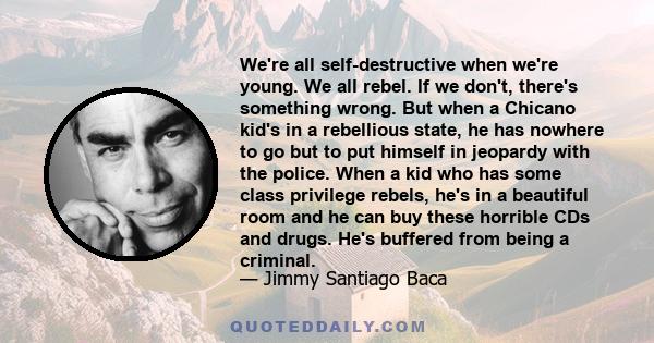 We're all self-destructive when we're young. We all rebel. If we don't, there's something wrong. But when a Chicano kid's in a rebellious state, he has nowhere to go but to put himself in jeopardy with the police. When