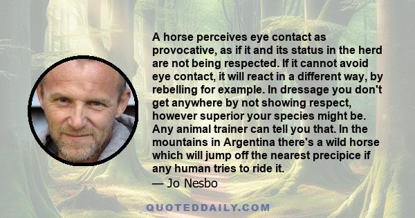 A horse perceives eye contact as provocative, as if it and its status in the herd are not being respected. If it cannot avoid eye contact, it will react in a different way, by rebelling for example. In dressage you